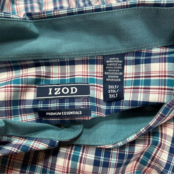 Izod Men's 3XL Tall Blue and Teal Plaid Button Up Natural Stretch Shirt NWT - Picture 10 of 13